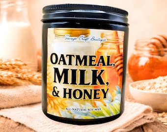 Oatmeal Milk & Honey Soy Wax Candle | Soft Cozy Scent | Strong Scented | Minimalist or Illustrated | Non-Toxic Home Fragrance