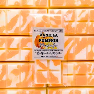 Vanilla Pumpkin Marshmallow Type Scented, Wax Melt Snap Bar for Warmer, All-Natural Soy Wax Melts, Strong Scented, Vegan, Hand Poured