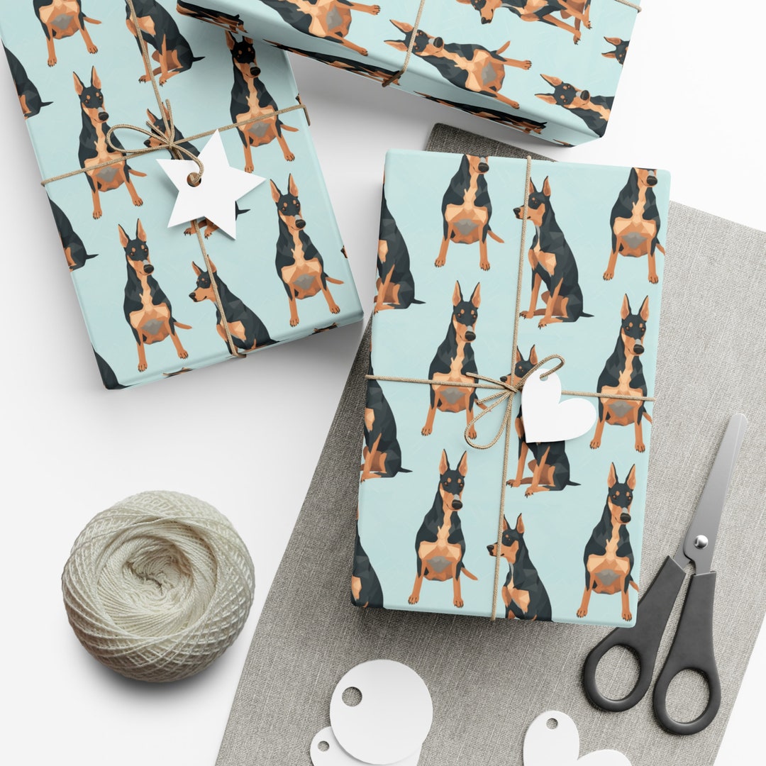 Refined Dobermann Illustration Wrapping Paper - Chic Dog Design on Grey ...