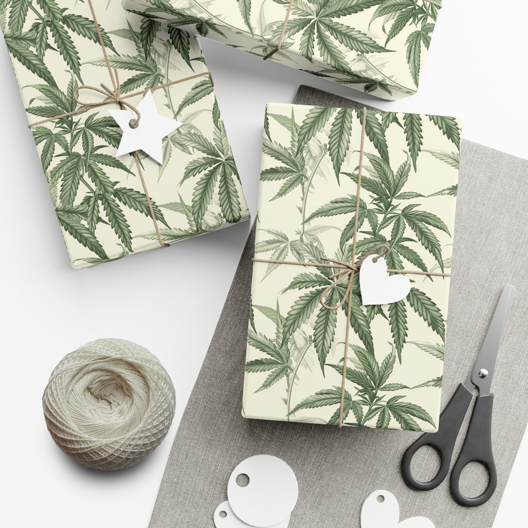 Botanical Marijuana Leaves Wrapping Paper - Nature Theme on Light ...