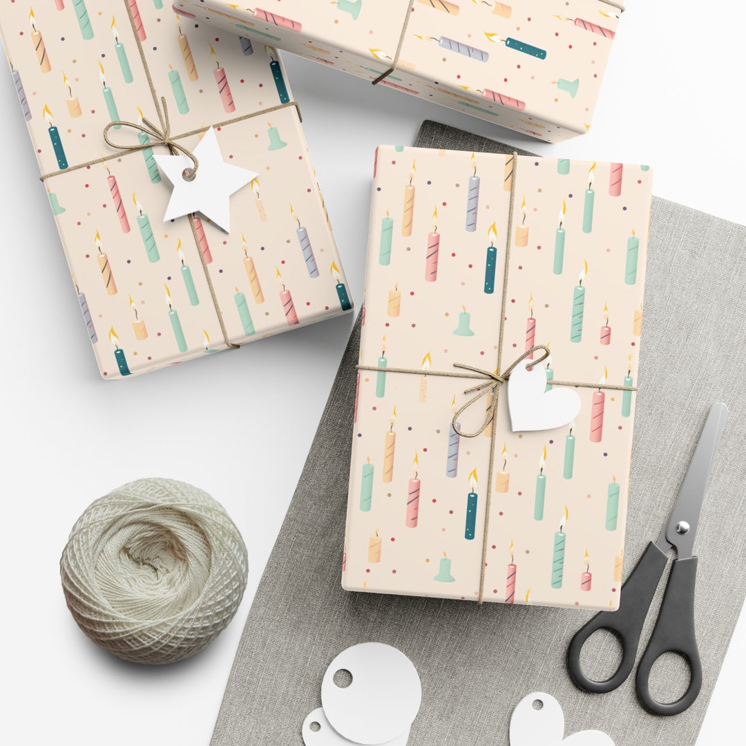 Colorful Birthday Candles Wrapping Paper Soft Palette, Confetti Accents