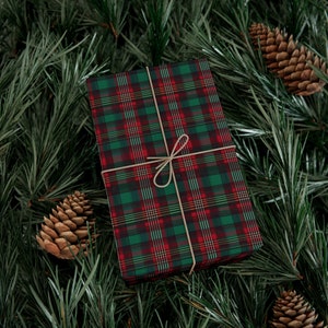 Christmas Plaid Wrapping Paper, Scottish Tartan in Festive Colors, Satin/Matte, Eco-Friendly, Made in USA, 3 Sizes