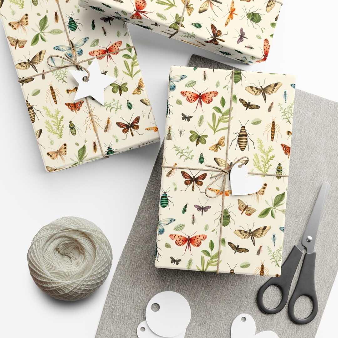 Colorful Insect Illustration Wrapping Paper - Vintage Botanist Style ...