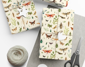 Colorful Insect Illustration Wrapping Paper - Vintage Botanist Style, Vibrant, Perfect for Entomologists, Eco-Friendly