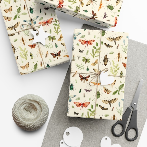 Colorful Insect Illustration Wrapping Paper - Vintage Botanist Style, Vibrant, Perfect for Entomologists, Eco-Friendly