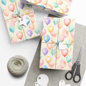 Watercolor Balloons & Confetti Birthday Wrapping Paper - Soft Yellow Background, Festive and Artistic, Eco-Friendly, Satin/Matte Finish