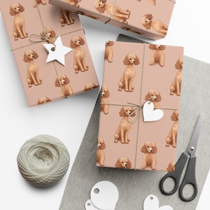 Adorable Brown Poodle Wrapping Paper - Quirky Illustration on Peach Background, Great for Dog Lovers, Eco-Friendly