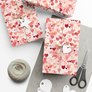 Cascade of Hearts Wrapping Paper - Ideal for Romantic Gifts & Valentine&#39;s Day, Blush to Dark Red, Eco-Friendly