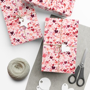 Cascade of Hearts Wrapping Paper - Ideal for Romantic Gifts & Valentine&#39;s Day, From Light Pink to Dark Red