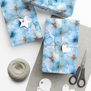 Elegante carta da regalo con filamenti dorati e floreali blu pallido - Finitura lussuosa ed ecologica - Ideale per matrimoni e occasioni speciali
