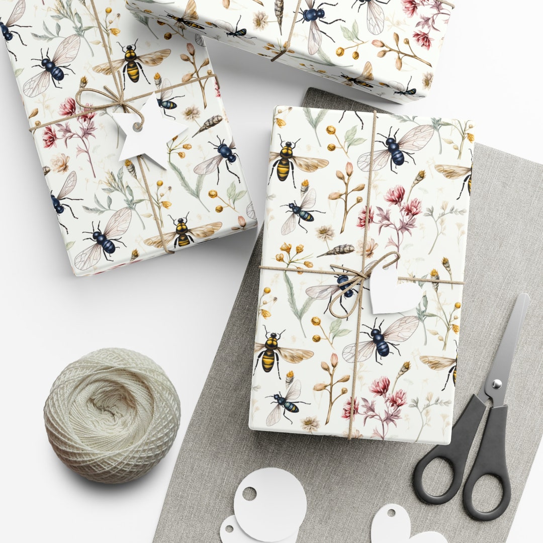 Botanist Drawing Flying Insects & Flowers Wrapping Paper - Perfect for ...