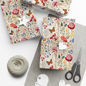 Hand-Embroidery Style Paper - Wild Meadow Design, Off-White Canvas, Satin/Matte, Eco-Friendly, Made in USA, 3 Sizes