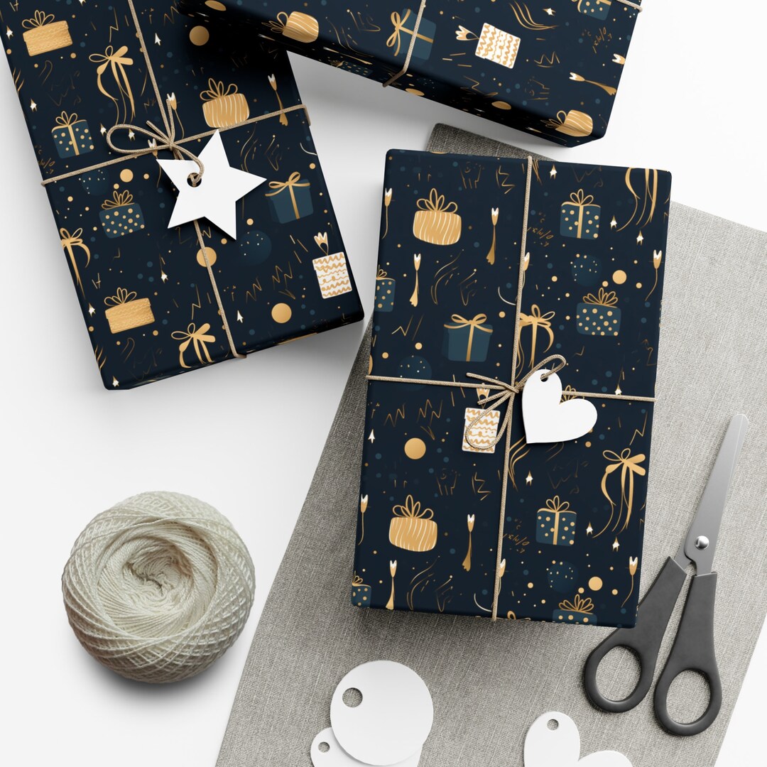 Elegant Gold on Black Birthday Gifts & Ribbons Wrapping Paper ...