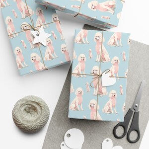 White Standard Poodle Wrapping Paper - Light Blue Background, Ideal for Dog Enthusiasts, Eco-Friendly, Quirky Gift Wrap