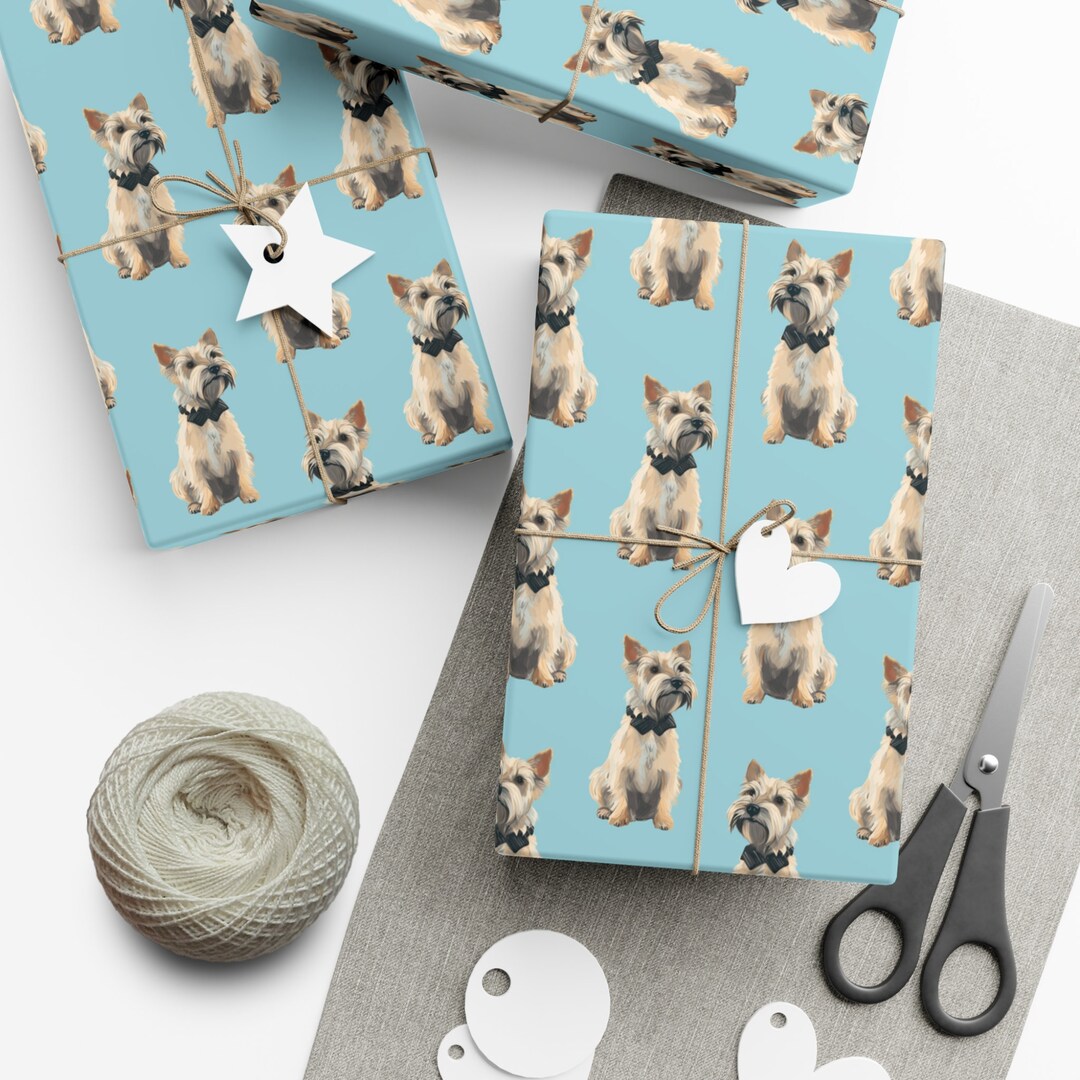 Yorkie Wrapping Paper Adorable Yorkshire Terrier Wrapping Paper Bowtie Dog Illustration on ...