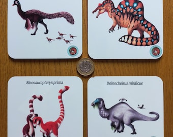 Quadratischer Dinosaurier-Holzuntersetzer mit einzigartigem Skizzen-Druckdesign