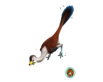 Stampa di schizzo a matita di dinosauro unico montato su supporto Halszkaraptor