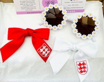 England football Bows, Football Hair Bows, Euros 2024, Football Hair Accessories, England Hair Bow Clip, Soccer Hair Bows