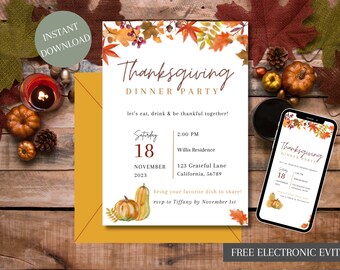 Thanksgiving Invite l Invitation templates l Thanksgiving Dinner Invitation l Printable Thanksgiving Invitation l Friendsgiving l Digital