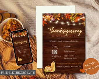 Thanksgiving Dinner Invitation l Invitation templates l  Thanksgiving Invite l Printable Thanksgiving Invitation l Friendsgiving l Digital