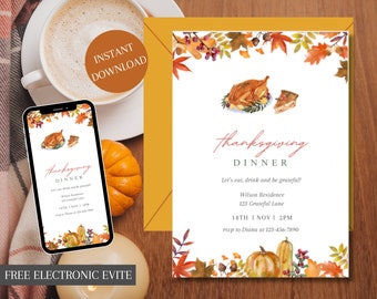 Printable Thanksgiving Invitation l Invitation templates l Thanksgiving Dinner Invitation l  Thanksgiving Invite l Friendsgiving l Digital
