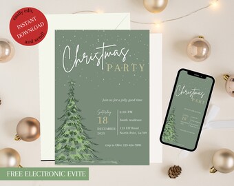 クリスマス招待状、ホリデーパーティー招待状、招待状テンプレート、クリスマスディナー招待状、印刷可能、デジタル、クリスマスクリアランス