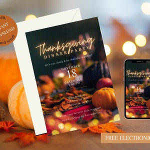 Thanksgiving Invite, Invitation templates, Thanksgiving Dinner Invitation, Printable Thanksgiving Invitation, Friendsgiving, Digital