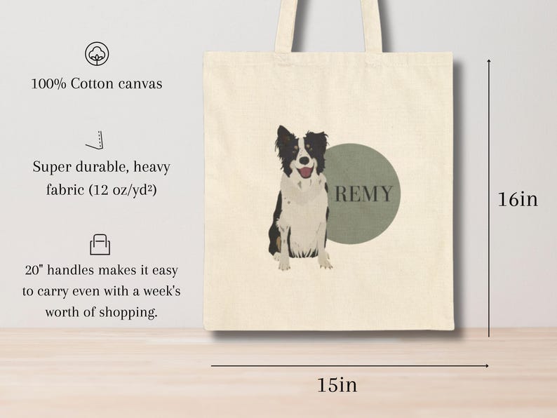 Borsa tote personalizzata per cani, borsa tote in tela personalizzata, regalo personalizzato per cani, ritratto di cane personalizzato, regalo personalizzato, borsa tote personalizzata, regalo personalizzato per gatti immagine 3