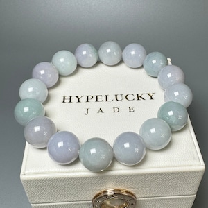 Genuine Natural Jadeite Jade 13.5mm Round Multiple Color Beads Bracelet, High-End Jade Jewelry, Valentine&#39;s Day Gift for Her & Him