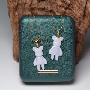 Genuine Jade Pendant Necklace Natural Icy Lavendar Jadeite Jade Lovely Bear Pendant, Valentine&#39;s Day Gift for Her or Him