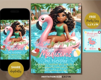 Editable Block Pool Party Birthday Invitation Tropical Flamingo Birthday Invite Swimming Party Canva Template Digital Download