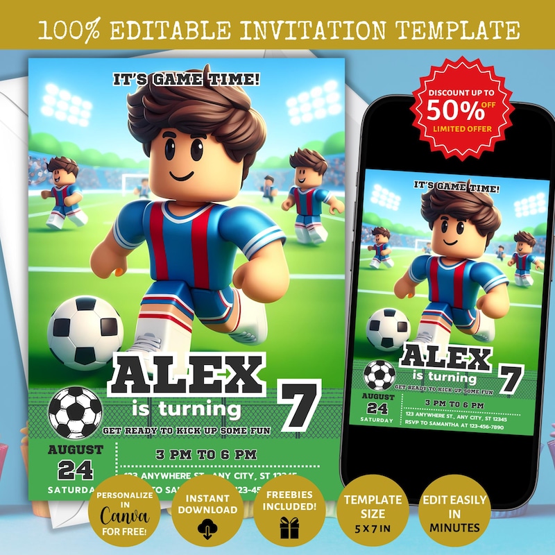 Soccer Roblox Invitation - Etsy