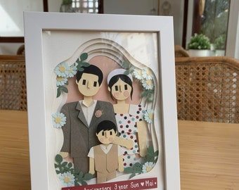 Personalized Family Portraits - Custom 3D Papercraft Sculpture - Handmade Paper Art - Unique Anniversary Gift - Home Decor