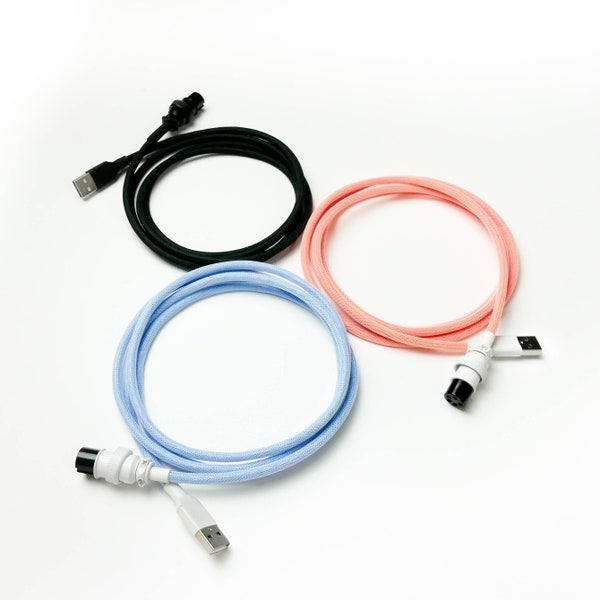 GX16 Coiled Cable (Double Sleeved Aviator Connector) USB-A to USB-C for Mechanical Keyboard