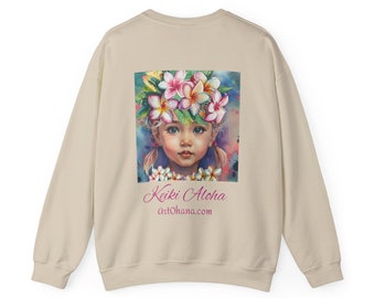 Hawaii Sweatshirt Aloha Art Plumeria Beautiful Child Live Love & Aloha Comfortable Inspirational Heavy Blend Crewneck Sweatshirt