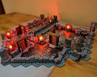 Kit murs et lumières pour Gloomhaven : portes, piliers, coins, torches, système hexagonal pour Gloomhaven, Lion's Maw, Frosthaven