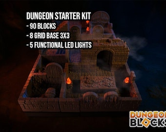 Dungeon Blocks – Starter Kit De Mazmorra Prediseñada (90 Piezas + 8 Grids + 5 Antorchas Led Funcionales)
