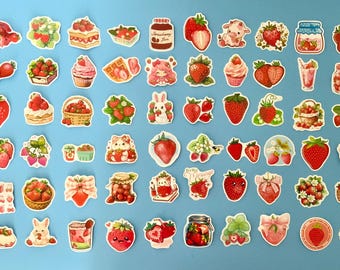 Puede incluir: Una hoja de 36 pegatinas coloridas con fresas, pasteles, frascos y otros diseños lindos. Las pegatinas están dispuestas en filas y etiquetadas con las letras A a F.