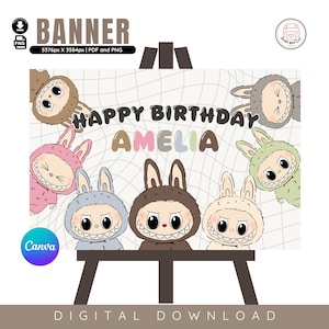 Labubu Editable Printable Birthday Decoration Banner, Party Decor, Labubu Design Template, Instant Download, Digital Download