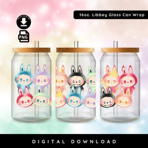 Labubu versione 3 da 16 once Libbey Glass Can Wrap DTF Design Sfondo trasparente png, Libbey Wrapper PNG, stampa DTF, download digitale