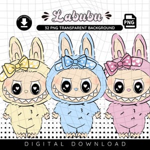 Pack of 28 Labubu With Bow Clipart PNG, Labubu stickers,  Instant Download, Print and Cut, Commercial Use Digital Download