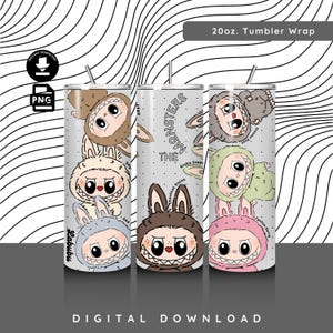 20oz LABUBU Tumbler Wrap, Sublimation PNG, Tumbler PNG Digital Download, Labubu Wrap Design, Instant Download, Labubu with Name Cartoon
