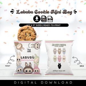 Labubu Cookie Treat Mini Bag Party Favor Party Printables Labubu Cookie Chip bag Kids Party Wrapper Bag Ready to print