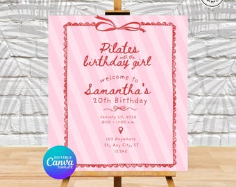 Pilates Birthday Welcome Sign, Pink Theme Party Decor (Digital Download)