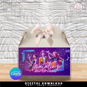 Editable Kpop Demon Hunters Gable Box Decor Label, Party Printable Huntrix Design, Birthday Favor Gable Box, Instant Download