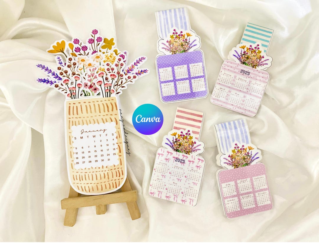 Floral Desk Calendar, Mini Desk Calendar, Calendar, Calendar Template Desk Calendar 2025 Singapore