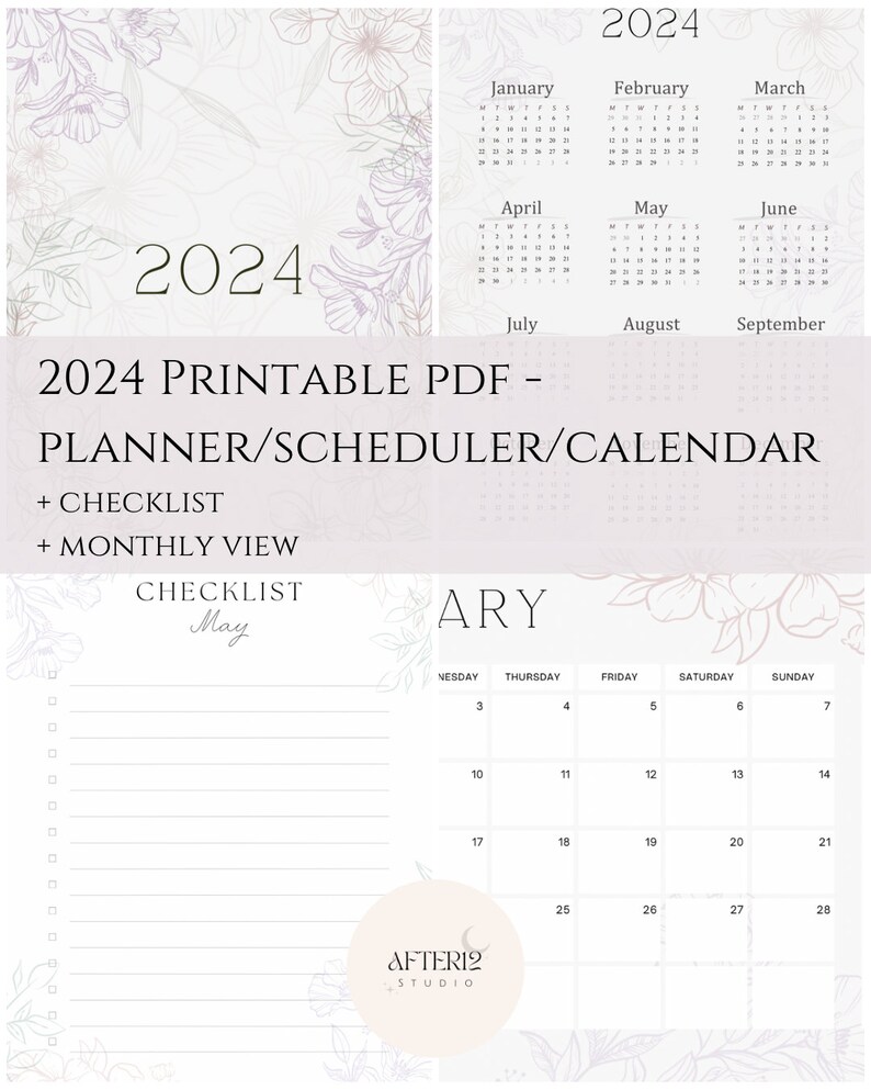 2024 Digital/ Printable PDF Calendar Planner Scheduler Etsy