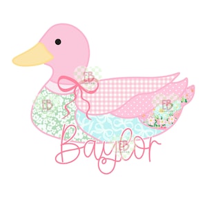 Spring Patchwork Mallard Duck Custom Name PNG