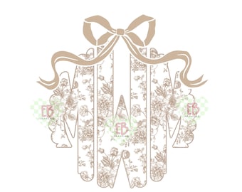 Neutral Toile Custom Scalloped Monogram PNG