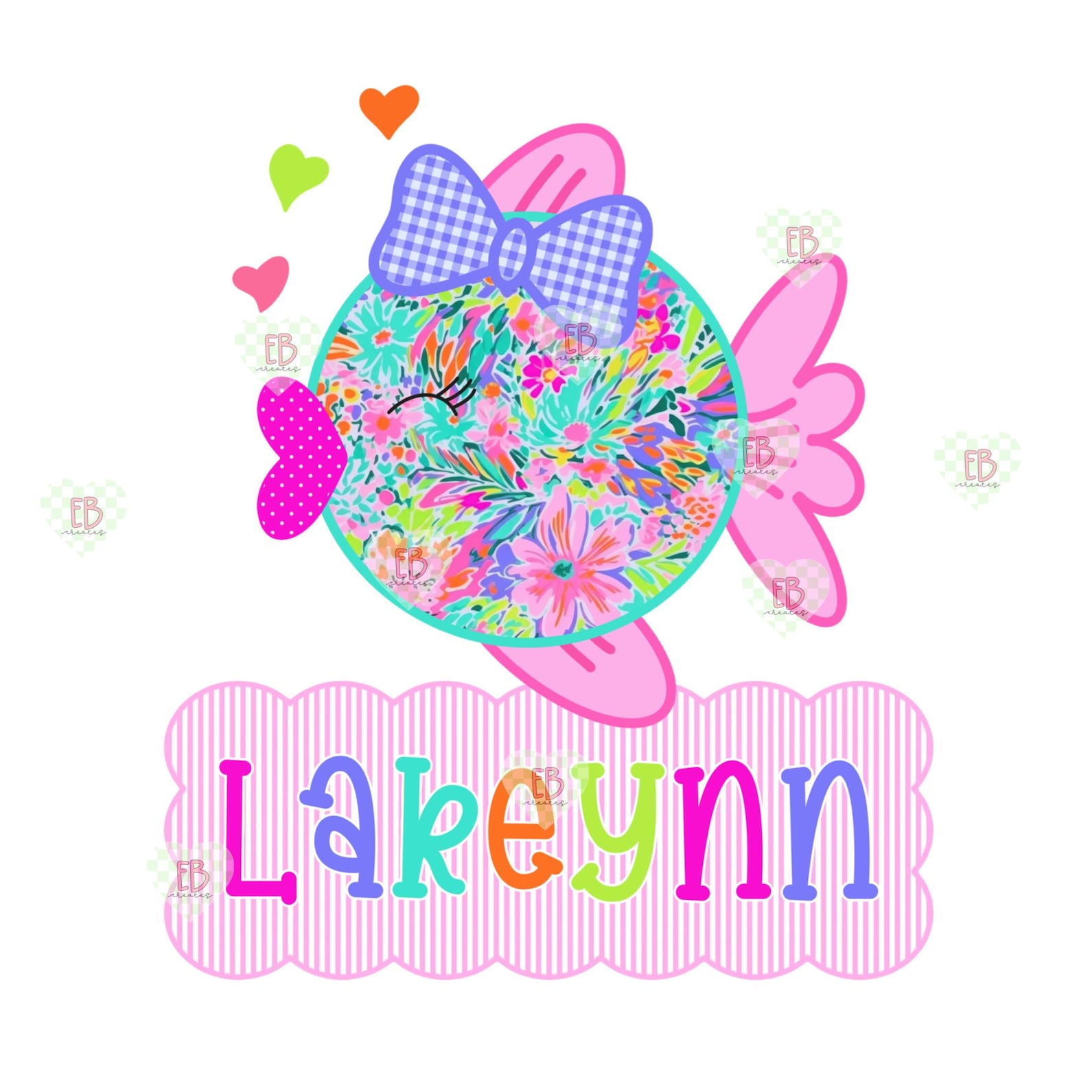 Girls Preppy Fish Custom Name PNG - Etsy
